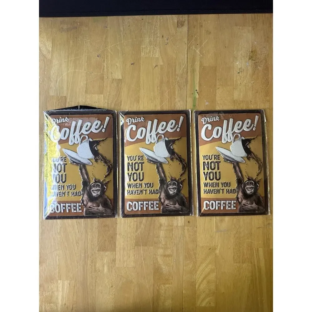 Set of 3 Vintage Metal Coffee Signs Retro Kitchen Wall Decor 12x8 In New funny